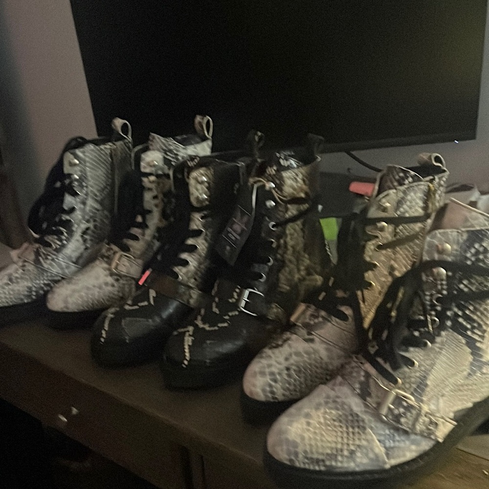 All Saints Snakeskin Leather Combat boots - three pairs each size 38.
